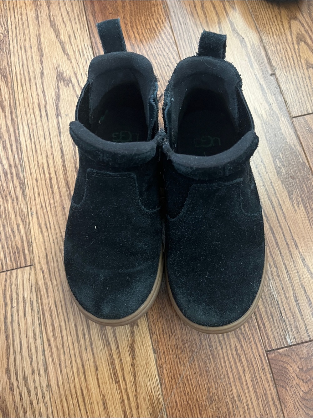 UGG Kids Black Suede Ankle Boots with Pull Tabs